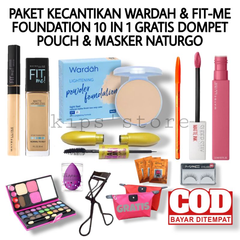 Paket MakeUp Komplit  WARDAH 10 in 1/Paket maybeline/Paket Kosmetik Murah Lengkap