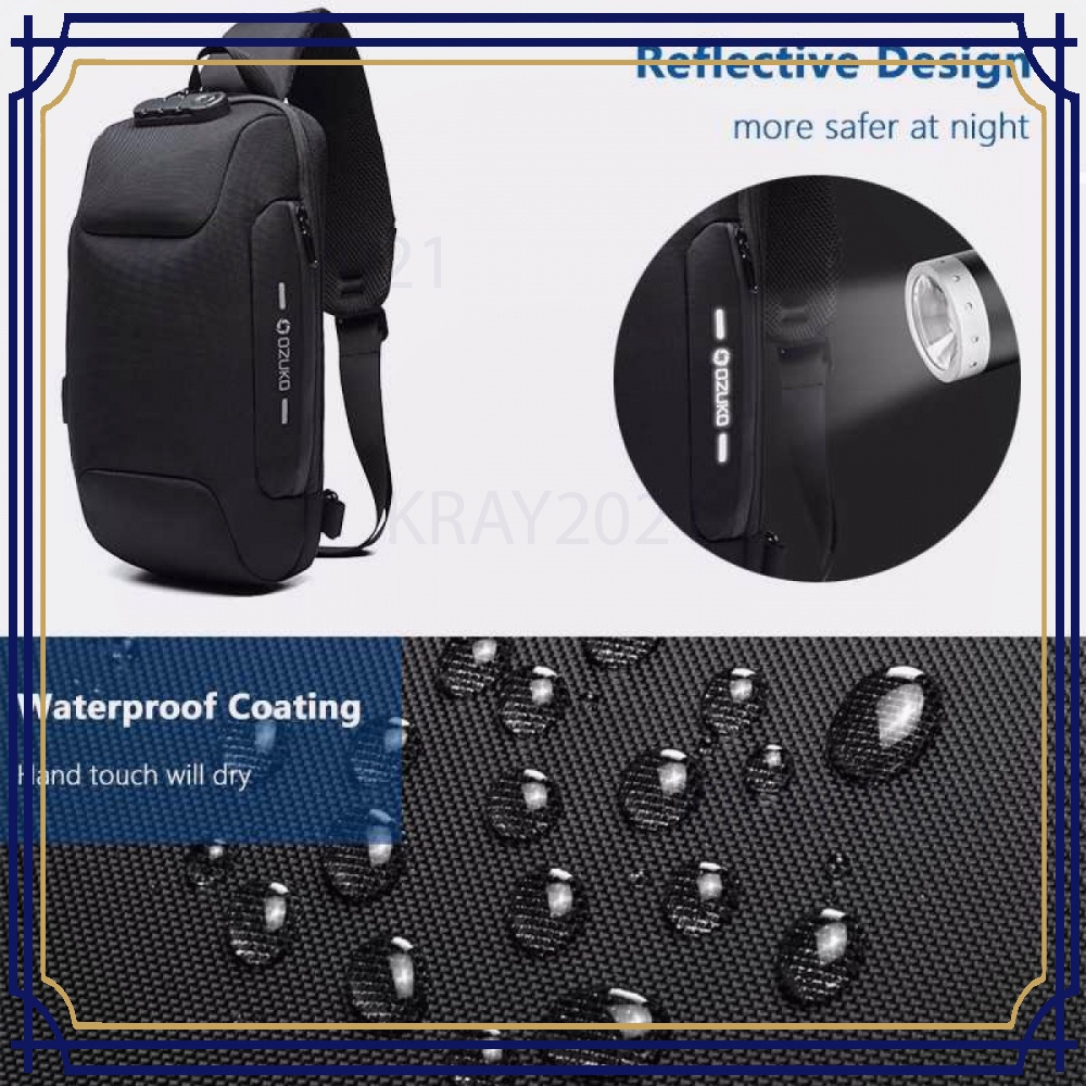 Tas Selempang Bag Coded Lock with USB Charger Port BG551