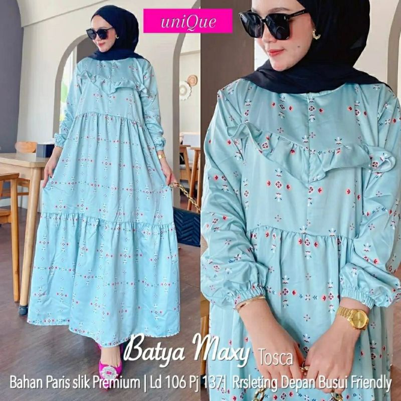 Batya Maxy, GAMIS WANITA MUSLIM CANTIK FIT XL LD 106 BAHAN PARIS SILK PREMIUM ZIPPER BUSUI TERMURAH OOTD