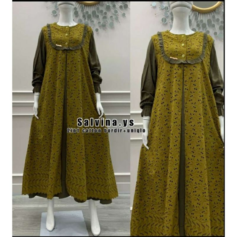 Baju Gamis Salvina 2in1 cotton bordir  + Rompi