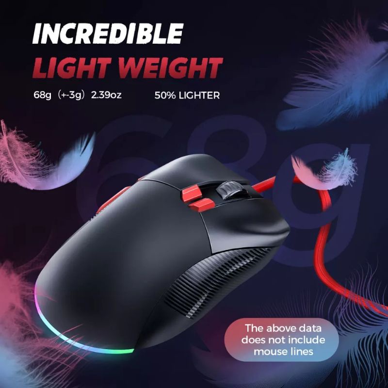 EKSA EM500 RGB Gaming Mouse 12400 DPI 1000Hz Lightweight USB Wired Gaming Mice with 8 Programmable Buttons for PC Laptop