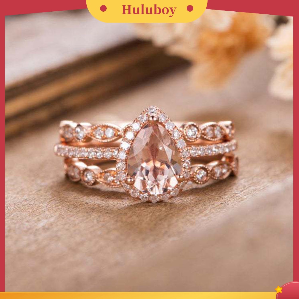 Hu Hu Hu Hu Hu Alat Bantu Pasang Kacamata♡ 3pcs / Set Cincin Susun Bentuk Pir Hias Berlian Imitasi Untuk Wanita