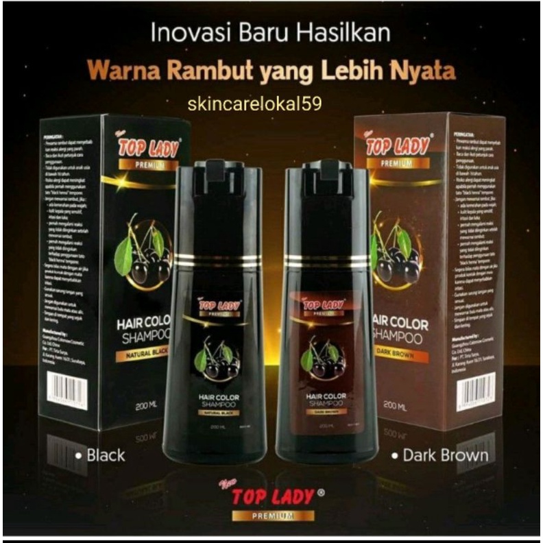 Top Lady Premium Color Hair Shampoo 200ML Black Darkk Brown Hitam Coklat Tua Original Bpom