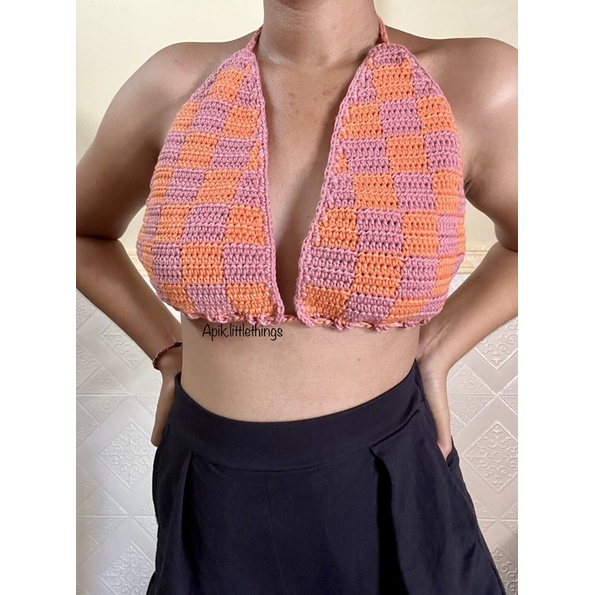 Checkered Top // Bikini Top // atasan rajut