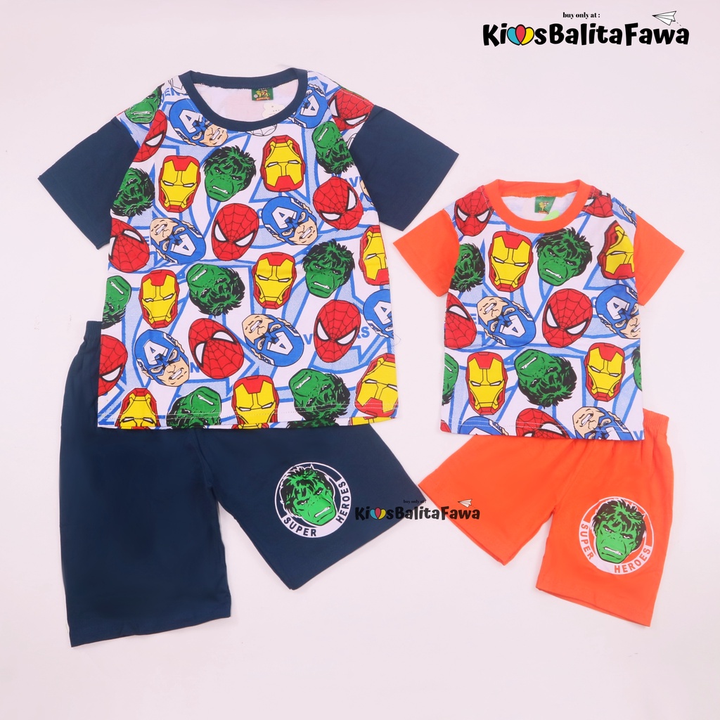 Setelan Pendek SuperHero Uk 9-10 Tahun / Kaos Murah Anak Laki Cowok Celana Pendek Baju Karakter