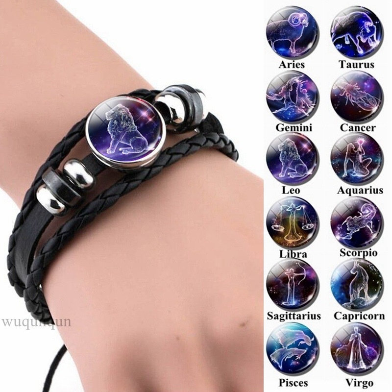 Gelang Multilayer Bahan Kulit Model 12 Zodiak Untuk Pria Dan Wanita