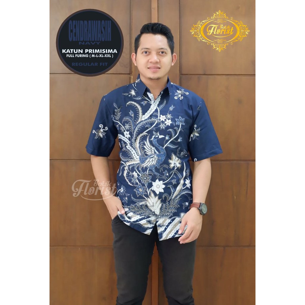 Batik Pria CENDRAWASIH NAVY Kemeja Full Furing Bahan Katun Primisima