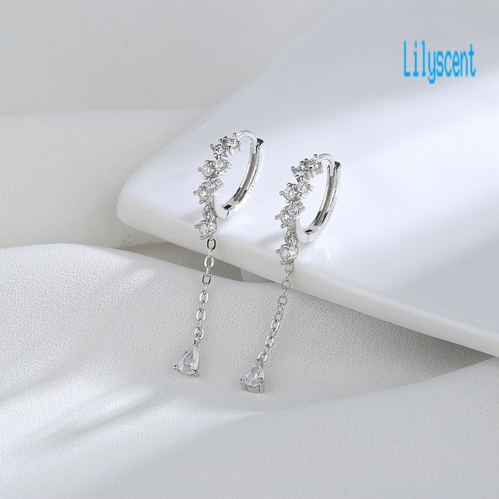 Ls 1Pc Anting Tusuk Gantung Wanita Desain Tetesan Air Hias Cubic Zirconia + Rumbai Untuk Pesta / Nikah / Prom