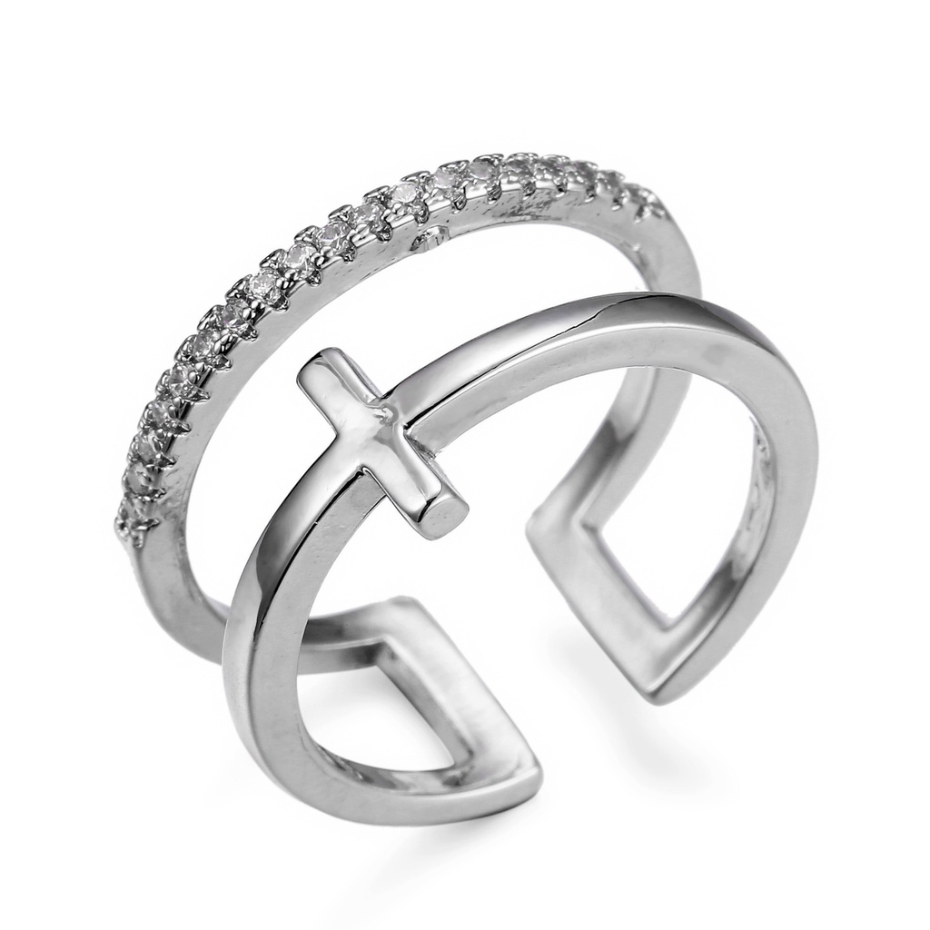 Cincin Sterling Silver 925 Model Silang Adjustable Untuk Wanita Jza009