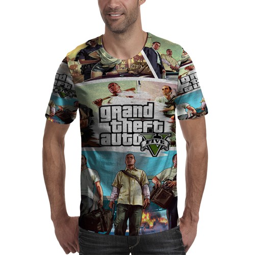 Kaos Grand Theft Auto GTA 5 Rockstar Video Games Tshirt Unisex Bahan Polyester Jersey T-SHIRT Fullpr