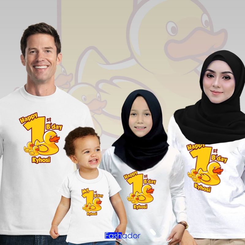 GRATIS CUSTOM NAMA Kaos / Baju ULANG TAHUN / ULTAH / BIRTHDAY BEBEK/DUCK balita bayi Couple Set Kelu