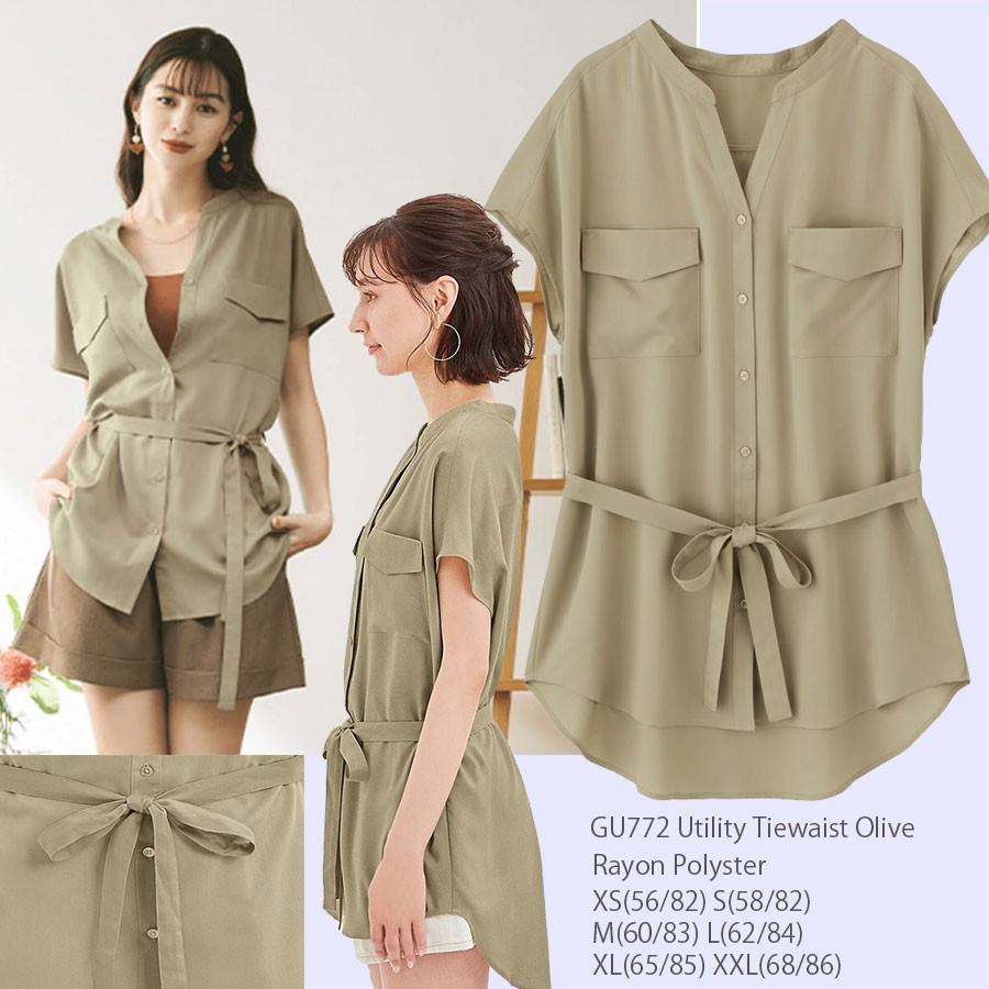 BLOUSE WANITA UNIQLO GU772 UTILITY TIEWAIST SHIRT BLOUSE-5