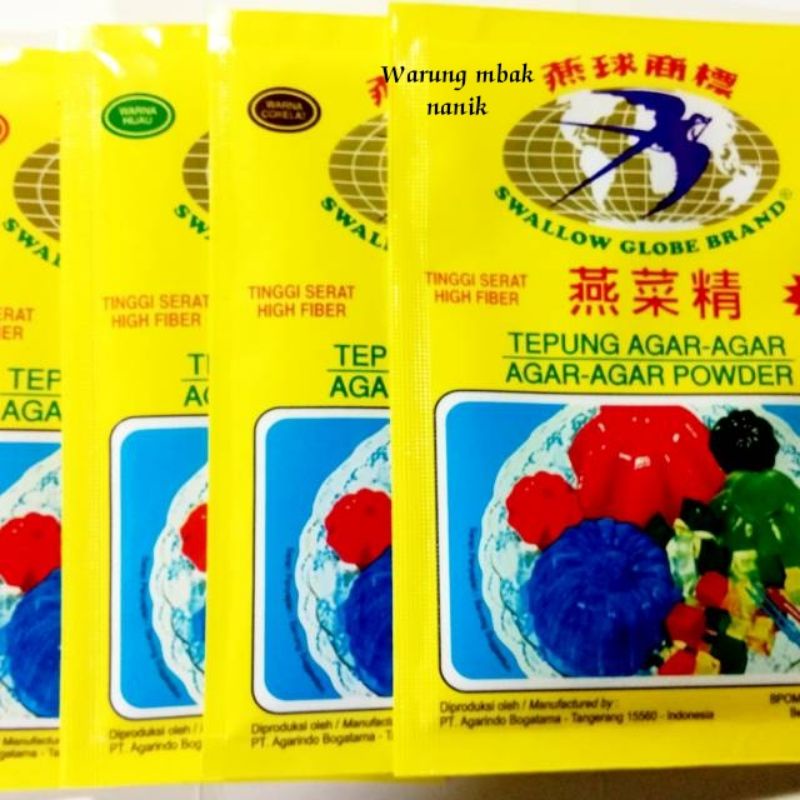 

Tepung agar agar swallow globe brand 7g harga per pcs