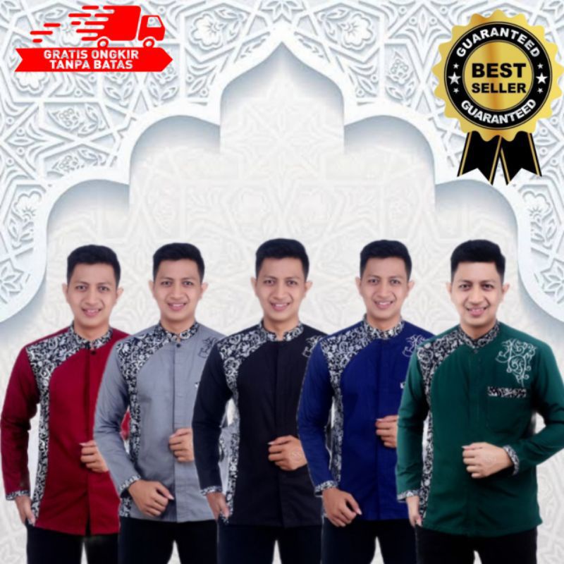 Baju Koko pria lengan panjang/Koko kombinasi batik/kemeja batik pria