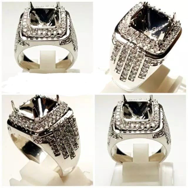 Ring / Emban Micro Setting Alpaka Super Mewah Full Zirconnya Perak Hongkong AAA