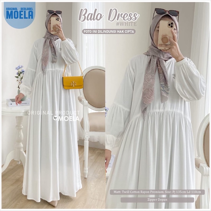 BALO GAMIS ld 110cm by ORI MOELA premium cotton rayon twill polos hitam zipper depan BUSUI DRESS MUS