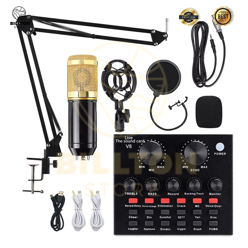 BM800 Paket Recording Fullset V8 Mixer Premium Microphone Condenser
