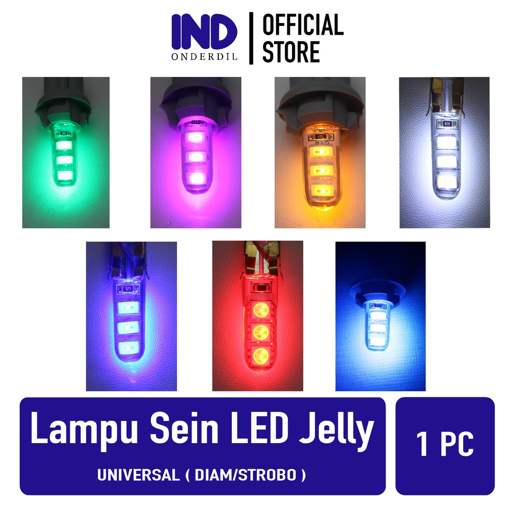 IND Onderdil Lampu Variasi LED Jelly 6 Titik LED T10-T 10 Diam-Strobo-Kedap-Kedip Sein-Sen-Ritting-Riting-Speedometer-Senja-Kilometer Hijau-Ungu-Kuning-Putih-Biru-Merah-Ice Blue