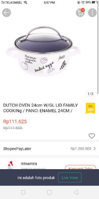 Dutch Oven 24cm W/gl Lid Family Cooking / Panci Enamel 24cm / Panci Jadul Family Cooking