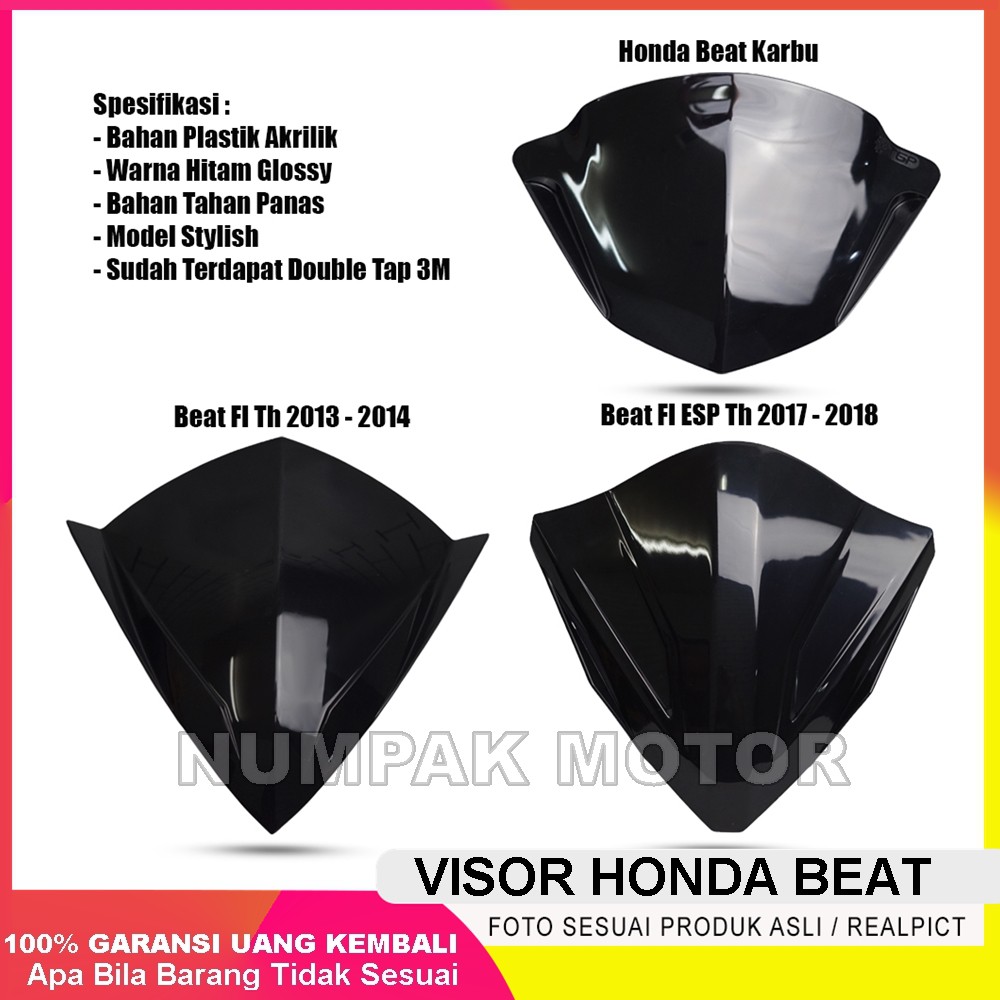 Visor Motor Honda Beat Karbu Beat FI 2013-2014, Beat FI Esp 2016-2019-Hitam