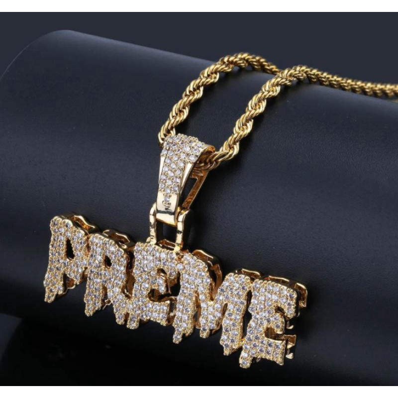 Kalung Liontin Tulisan Mbm Bahan Cubic Zircon Gaya Hip Hop Untuk Pria