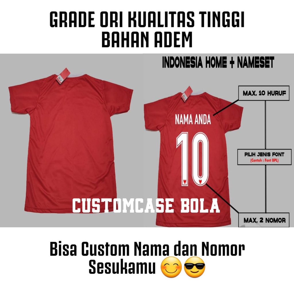 Jual Jersey Bola Custom Nameset Timnas Indonesia Home Grade Ori Terbaru ...