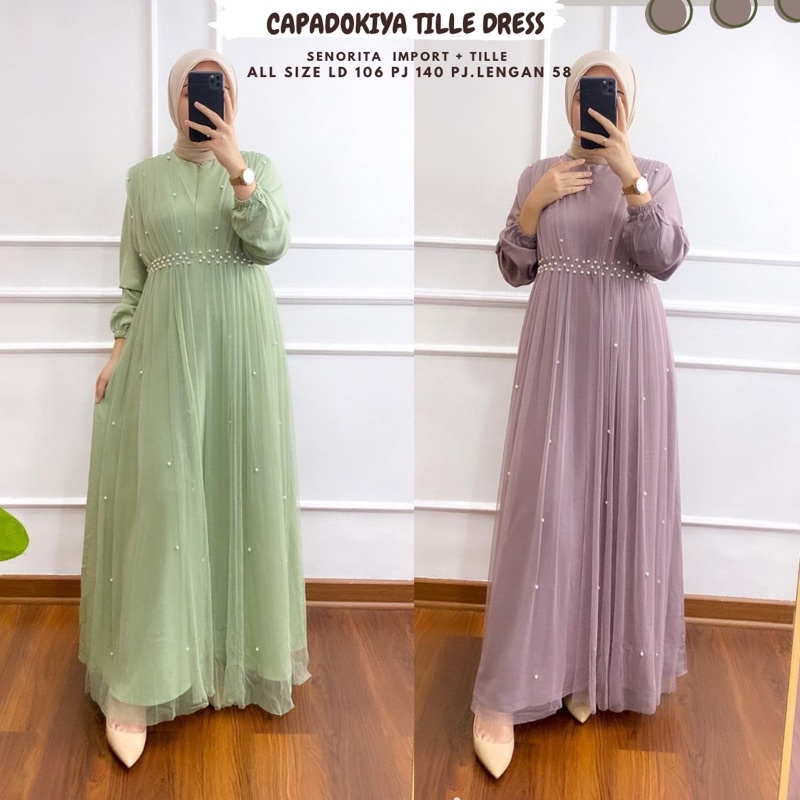 [ORI] Capadokiya Tile Dress/Dress Tulle Ld 100 110 120/Dress Kondangan/Dress Maternity/Dress Bumil/Dress Sage Green