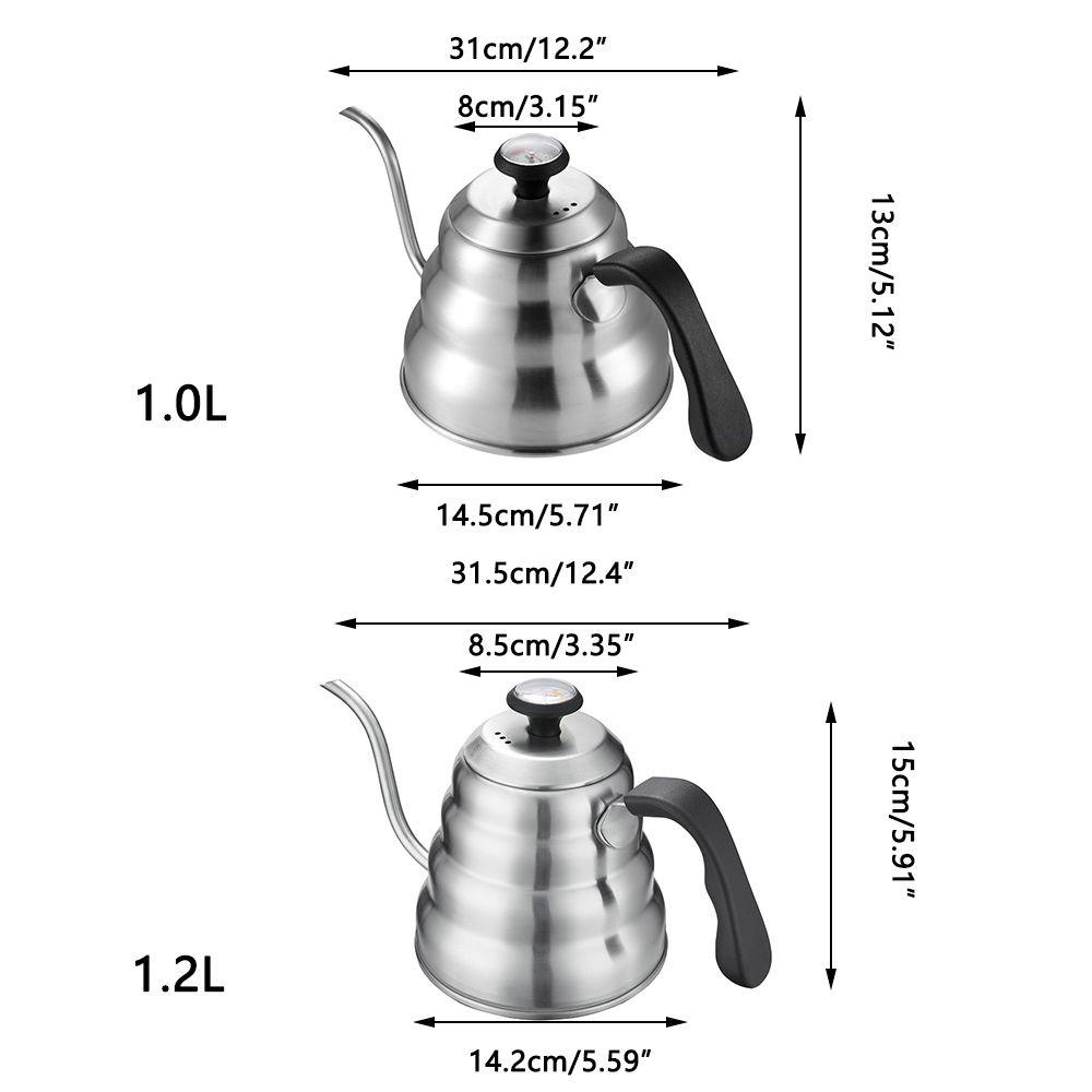 Solighter Pour Over Teko Kopi Mudah Dioperasikan Kompor Espresso Stainless Steel Moka Pot Drip Kettle Dengan Thermometer