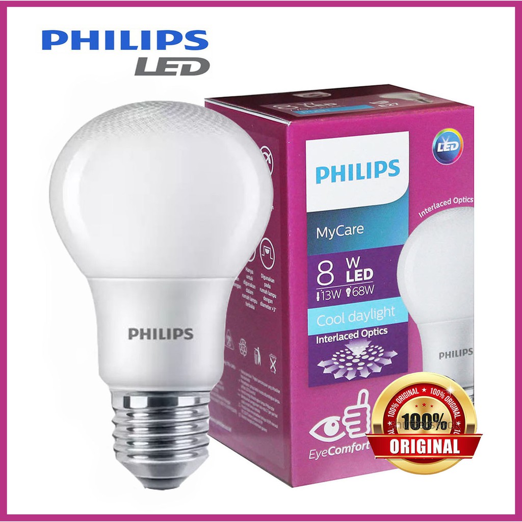 PHILIPS LAMPU LED BULB MYCARE 8W 8 WATT PUTIH COOL DAYLIGHT 6500K, LAMPU LED BULB PHILIPS