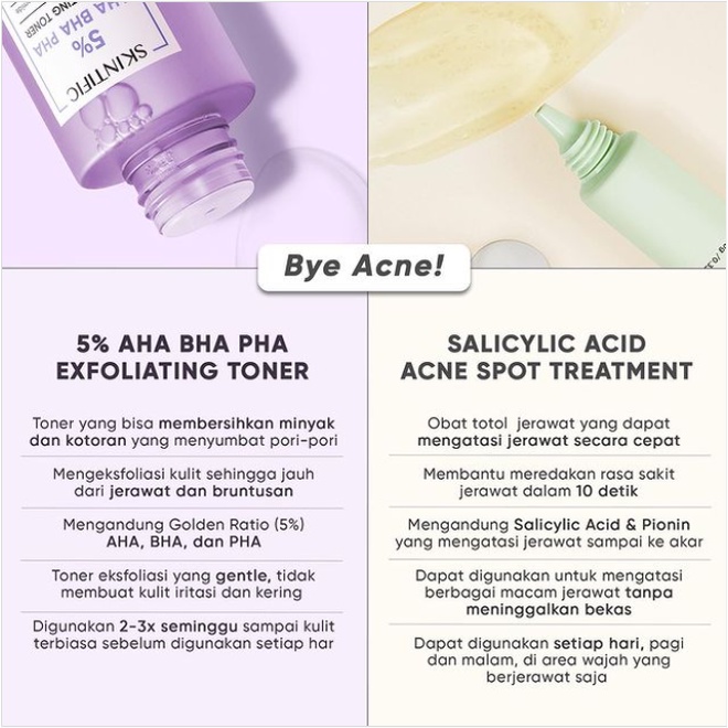 SKINTIFIC 2% Salicylic ACID Acne Spot Treatment Gel &amp; 5%AHA BHA PHA Exfoliating Toner (Bye Acne Kit)