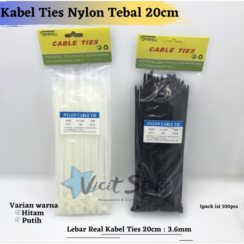 Kabel Ties 20cm x 3.6mm Nylon Tebal Garfiell