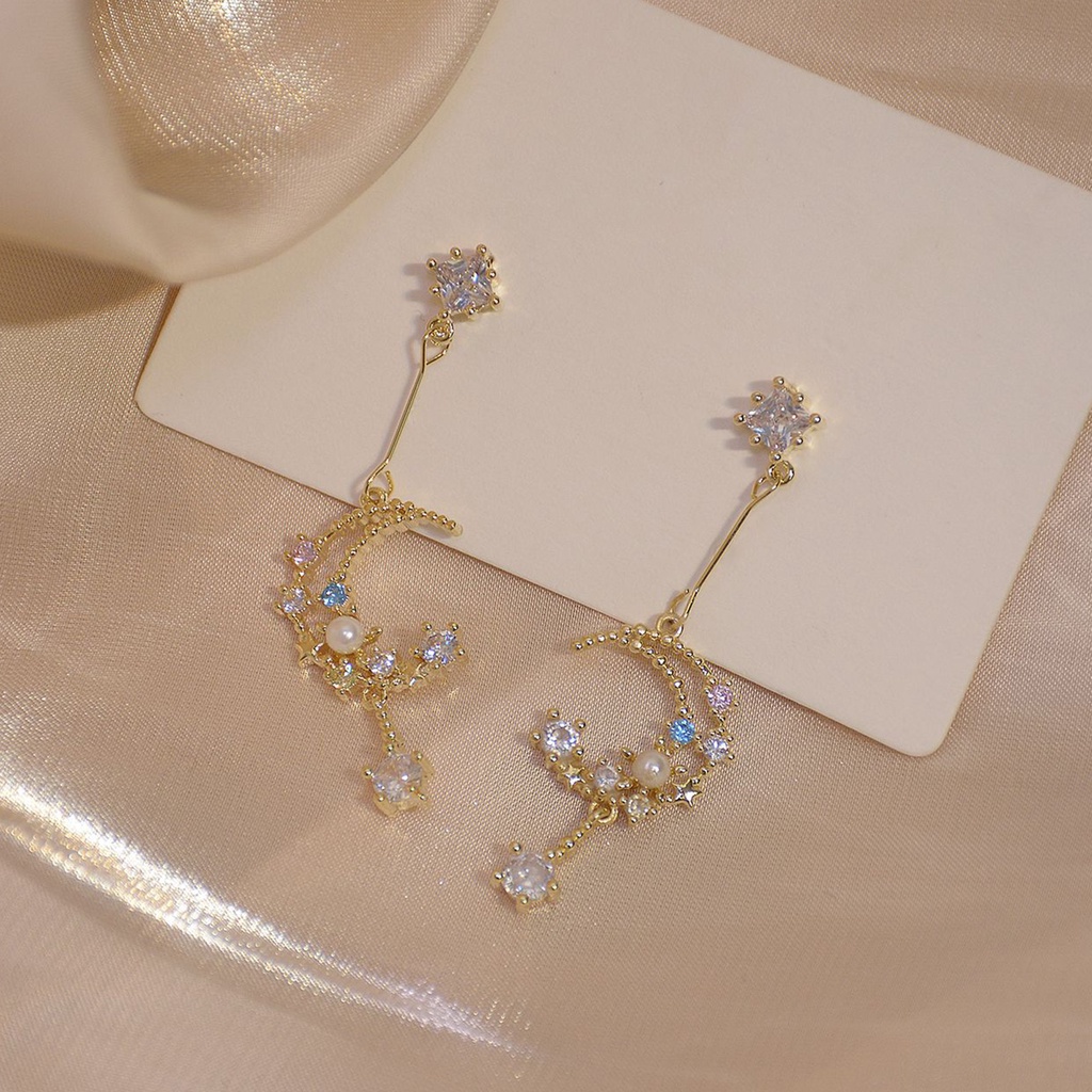 Hu Hu Hu Hu Hu Alat Bantu Pasang Kacamata♡ 1 Pasang Anting Stud Berlian Imitasi Bentuk Bulan Rumbai Warna-Warni Untuk Wanita