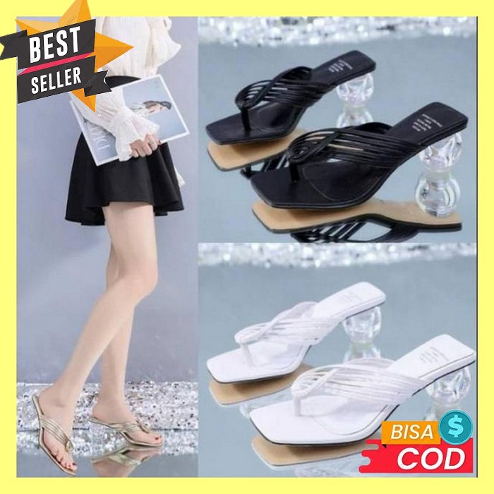 Sandal Lebaran Ibu Kondangan Pesta Sendal Hak Wanita Jinjit Kekinian T Sandal Heels Wanita Mrt / Hel