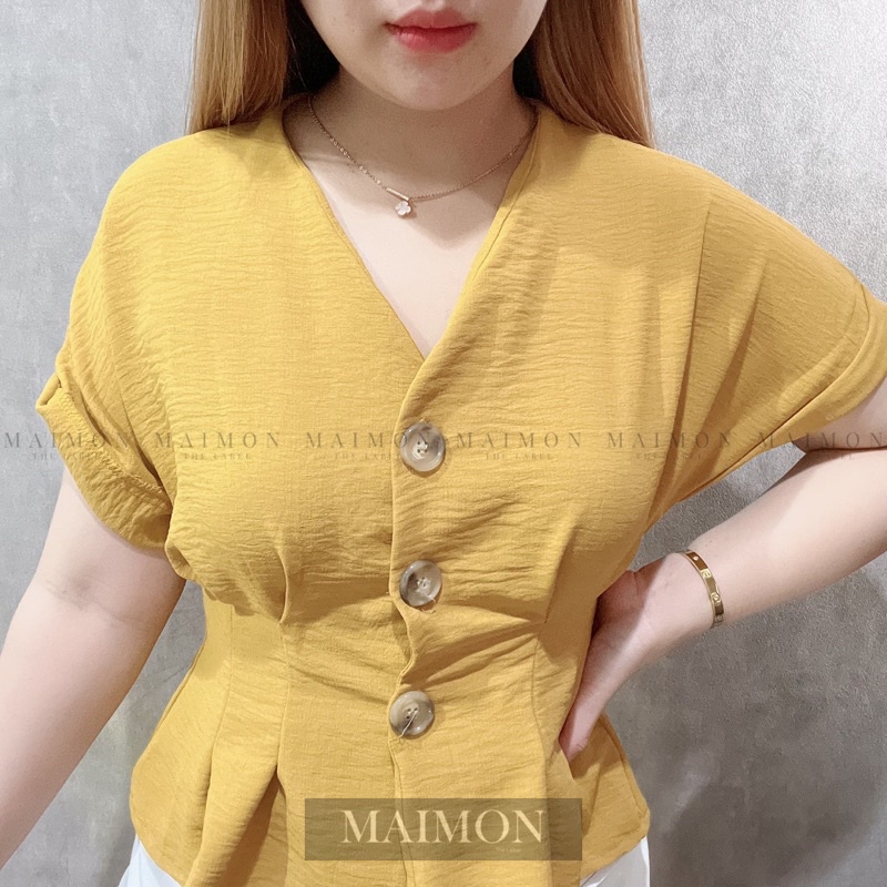 Crinkle Button Vneck Blouse | Maimon Grosir