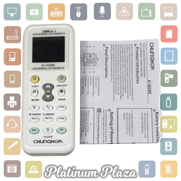 CHUNGHOP Universal AC Remote Controller with Flashlight - K-1028E - White`5Z4AO8-