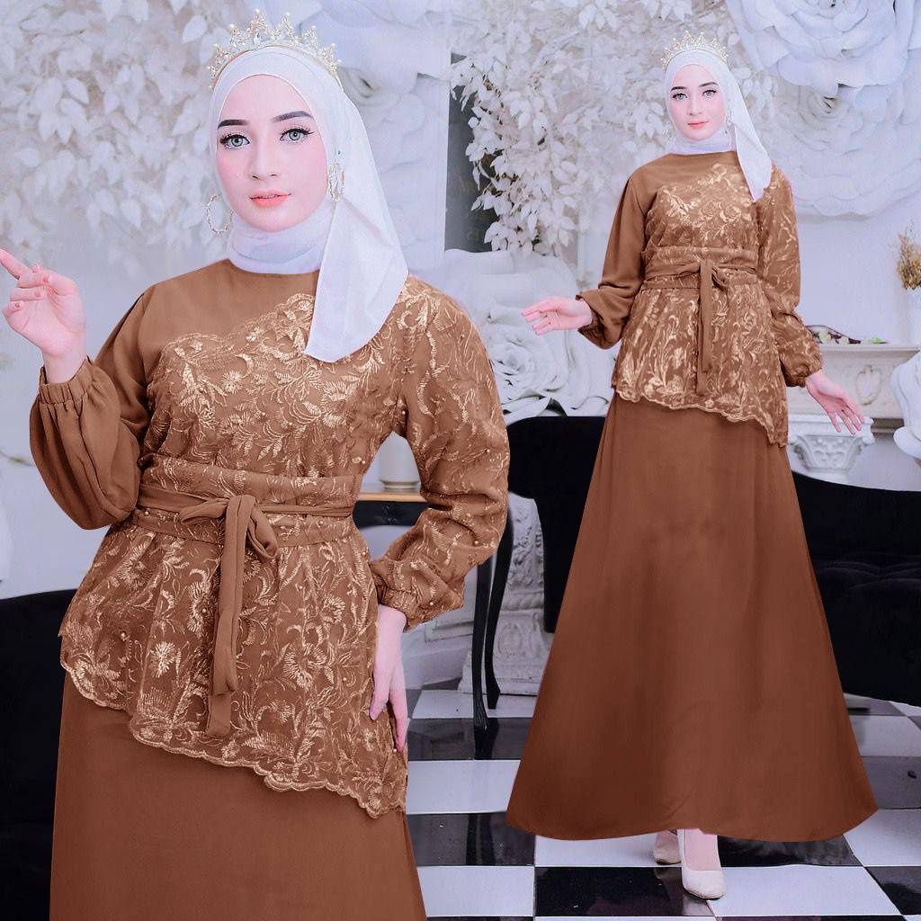 [REAL PIC] GAMIS BRUKAT SHARA M-L-XL-XXL JUMBO - Baju Gamis Brukat Tile Remaja Dewasa Seragam Pesta 
