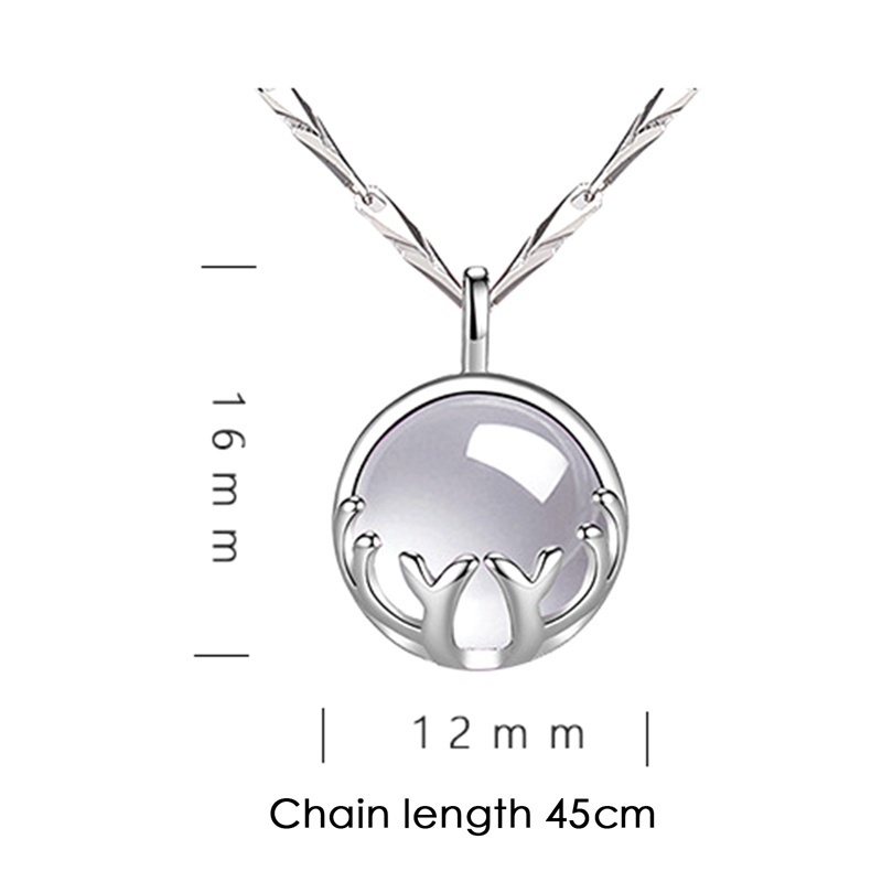 Moonstone Crystal Antlers Necklace For Women Round White Opal Girls Sweet Clavicle Chain Pendant Necklaces 925 Jewelry Wholesale