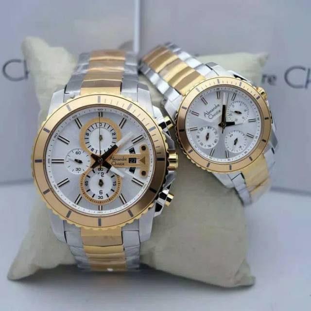 Jam Tangan Couple Alexandre Christie AC 6455 Silver Gold Garansi Resmi