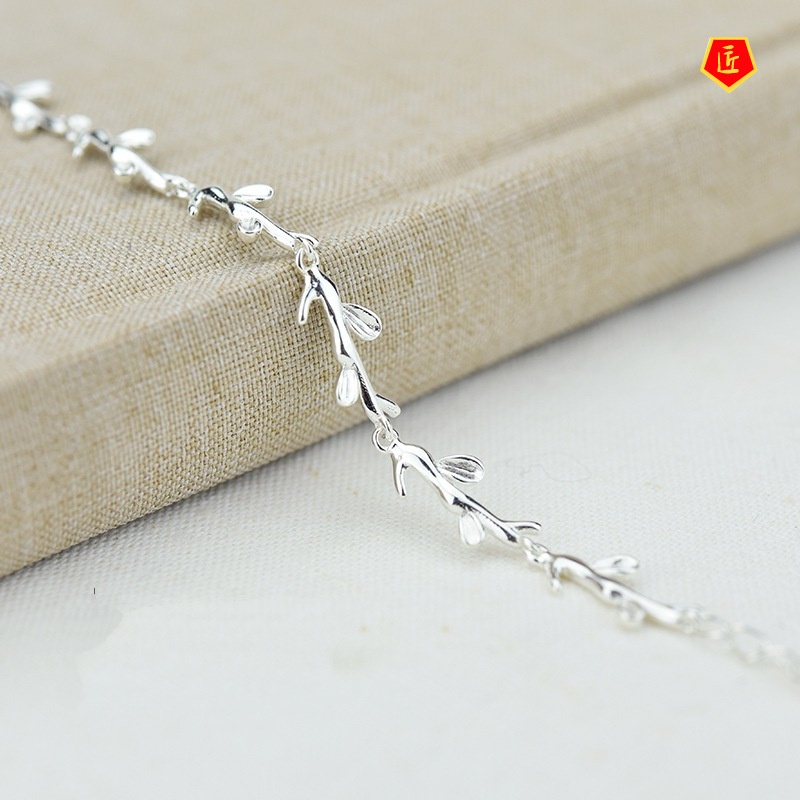 [Ready Stock]925 Silver Simple Leaf Branch Bracelet