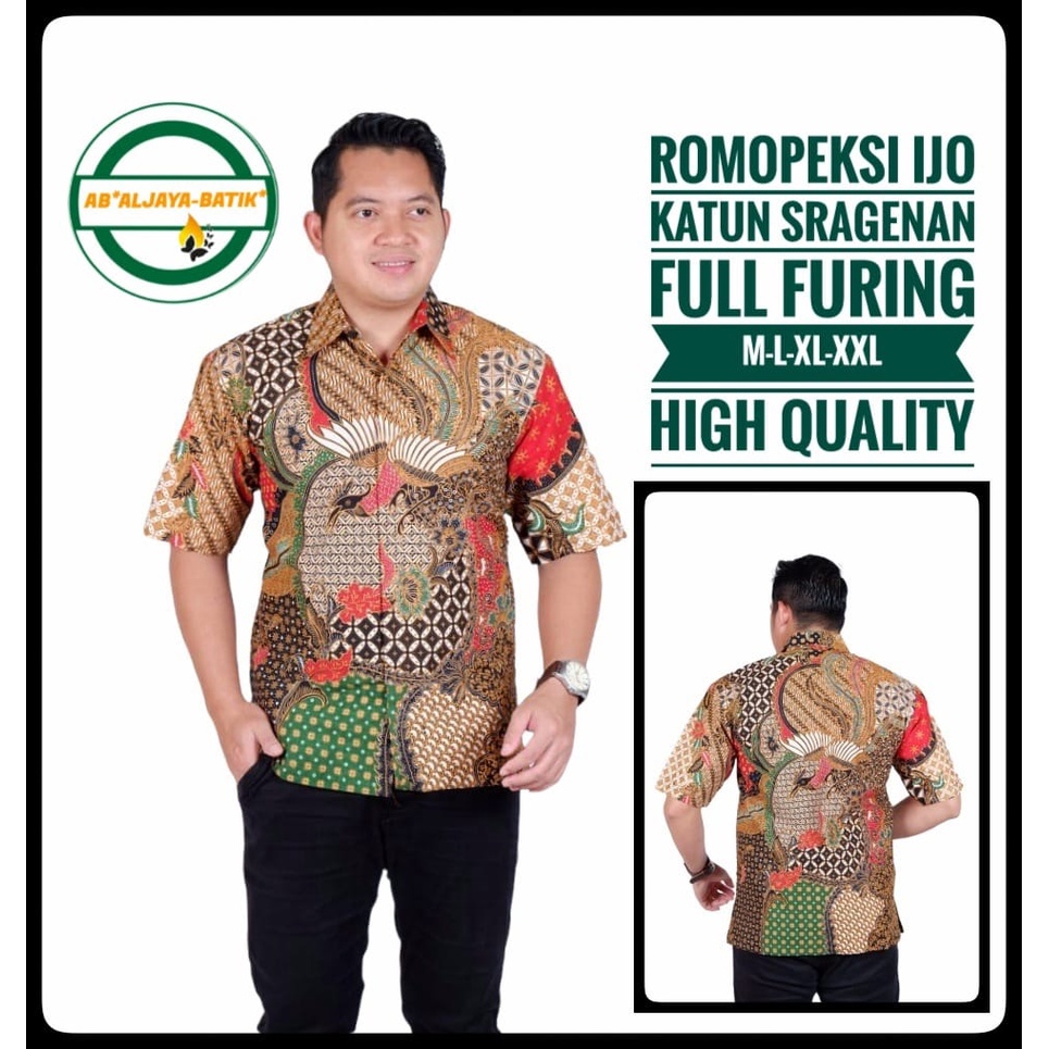 ROMOPEKSI IJO  Kemeja Batik Pria Lapis Furing PREMIUM Lengan Panjang Pendek Batik Solo Asli MOTIF HIJAU