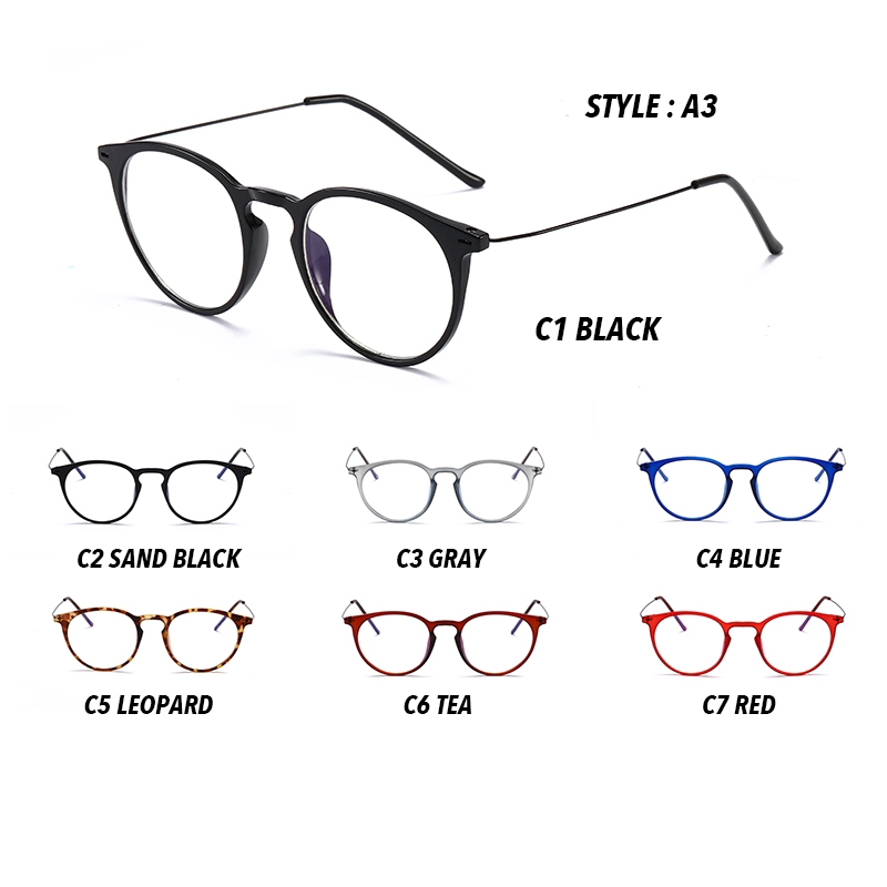 (YUZHU) Bayar di Tempat Retro Rectangle TR90 Frame Kacamata Bulat Anti Blue Eyeglasses Wanita/Pria