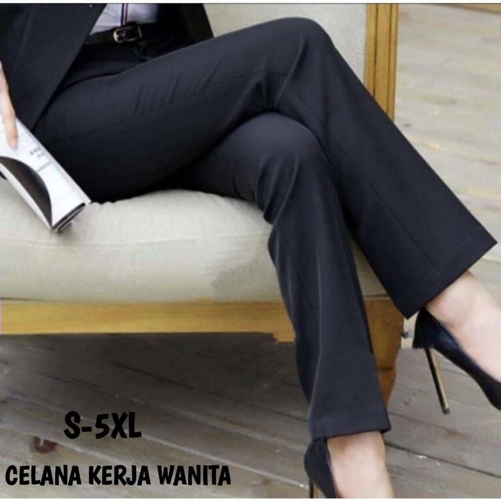 CELANA KERJA WANITA BAHAN WOLL SLIMFIT HITAM | SILVER | ABU TUA SIZE S M L XL XXL 3L 4L 5L