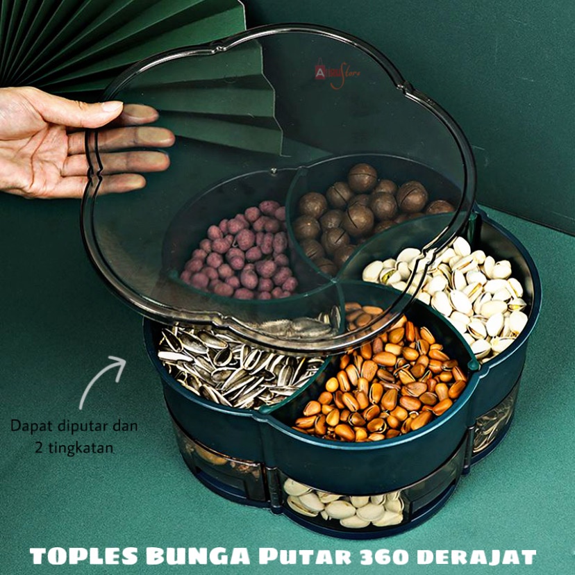 ( BISA COD ) PROMO TOPLES BUNGA PUTAR 360 DERAJAT / TOPLES KACANG PERMEN MINIMALIST / TOPLES PUTAR / TOPLES 2 TINGKAT / TOPLES PERMEN / TOPLES BENTUK BUNGA / TOPLES MAKANAN / DENGAN TUTUP KACA SMOKE