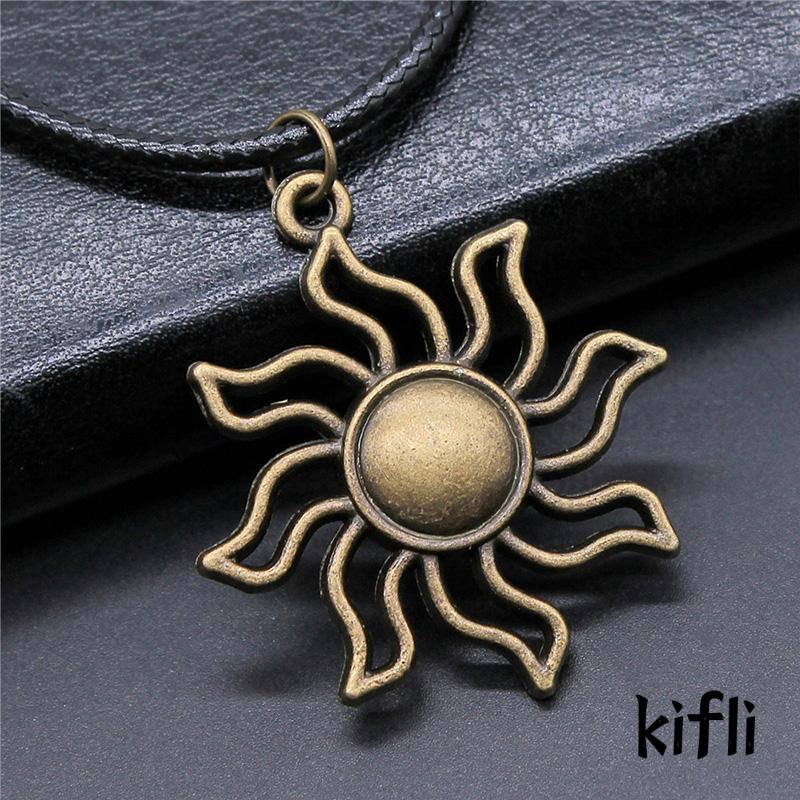 Kalung Rantai Kulit Dengan Liontin Matahari / Bunga / Pentagram Hollow Untuk Unisex / Pria / Wanita (KD)