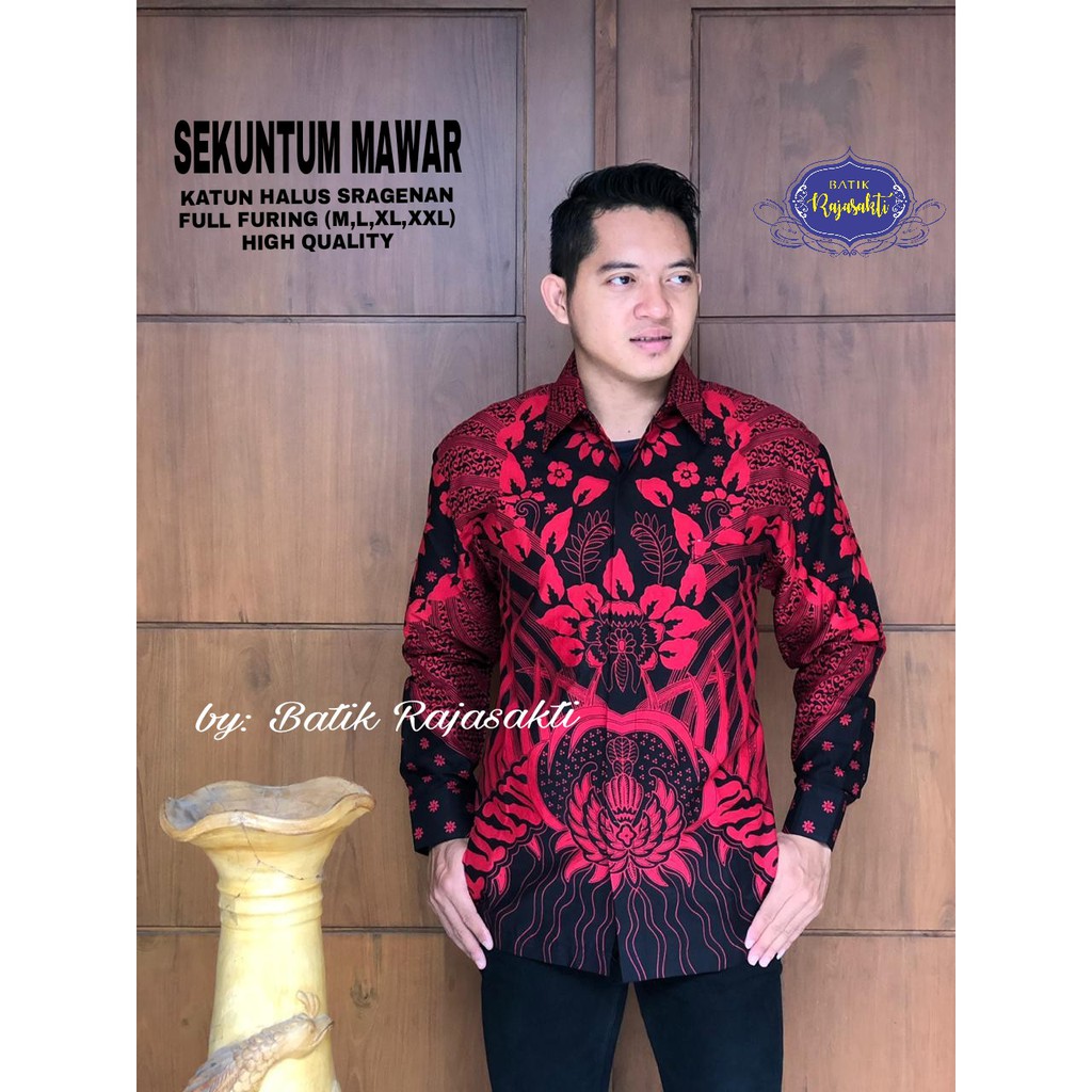 SEKUNTUM MAWAR Kemeja Batik Pria Lengan Panjang Katun Halus FULL FURING Rajasakti