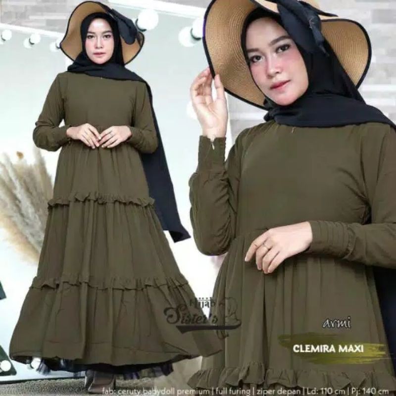 Gamis Polos Ceruty Babydoll Premium Tingkat Rempel Umpak Ori By Frilla Collection