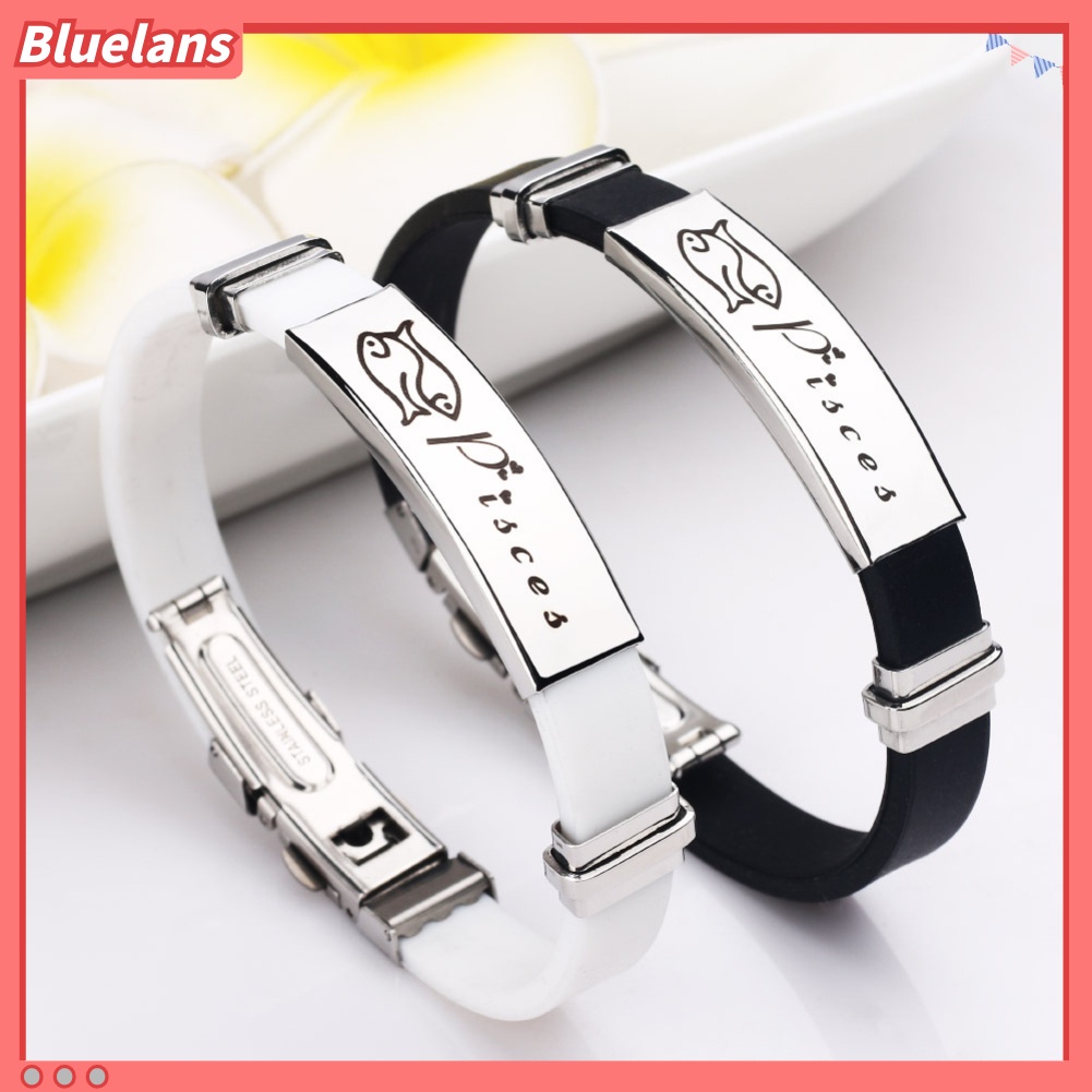 Bluelans Gelang Bangle Bahan Silikon Adjustable Desain 12 Rasi Bintang Untuk Unisex