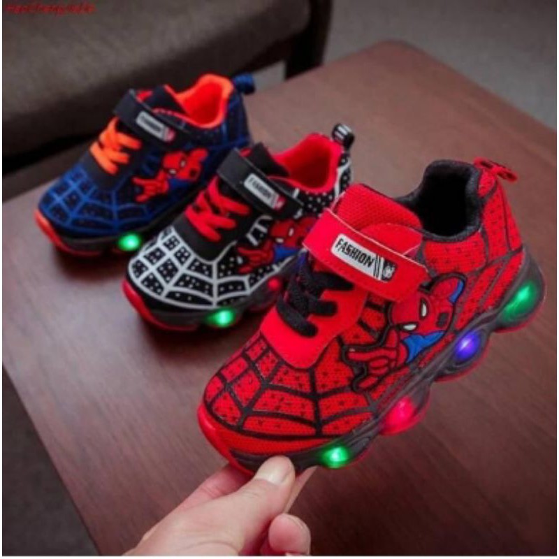 Sepatu Anak Laki-laki Sneaker  Spiderman Lampu LED size 21-36 Usia 1-9 Tahun BISA COD