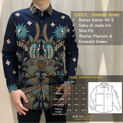 [gridline - Ls035 Tosca & Maroon] Kemeja Batik Slimfit Pria Katun Lengan Panjang