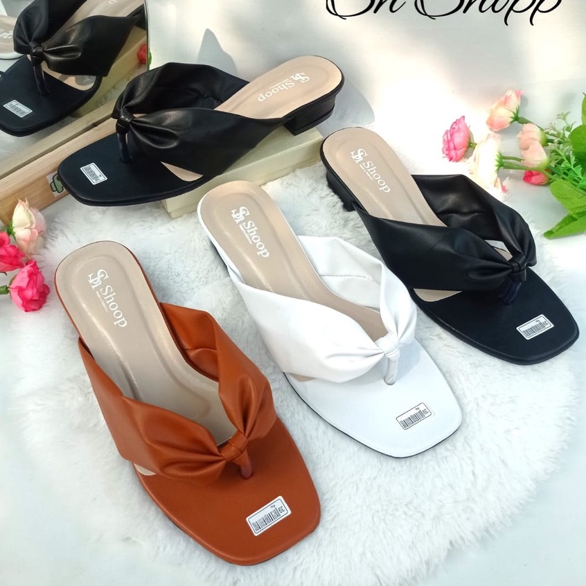 Sendal Heels Wanita Jepit Heels Hak Tahu 3 cm